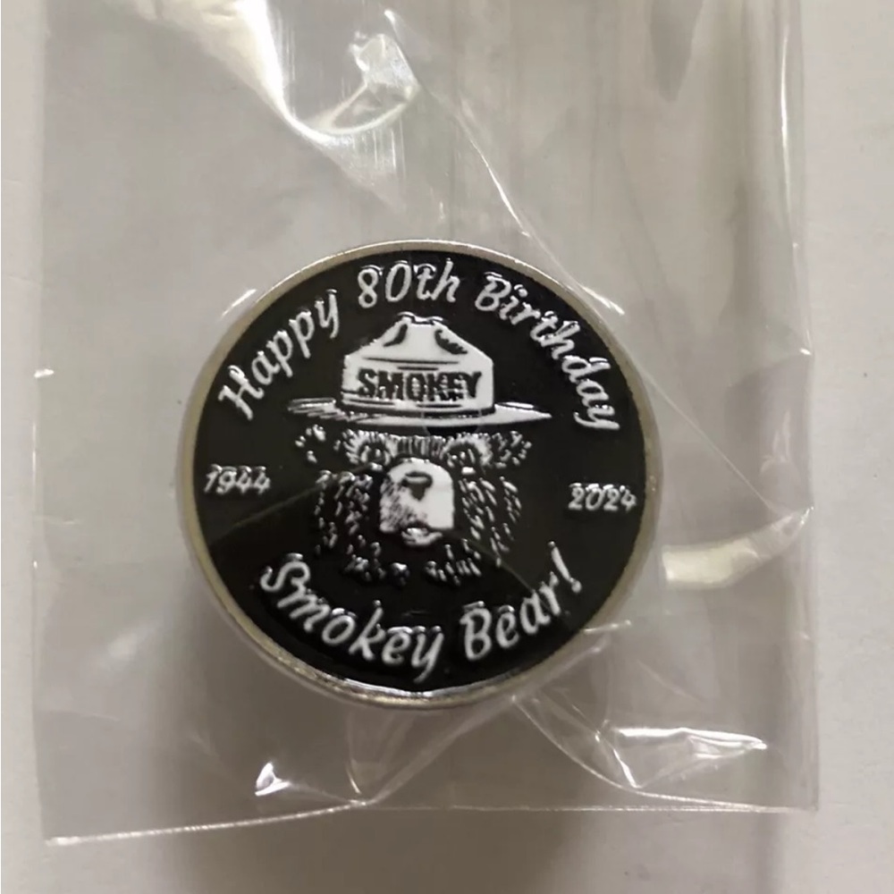 New Smokey the Bear Happy 80th Birthday Collectible Pin 1944 - 2024